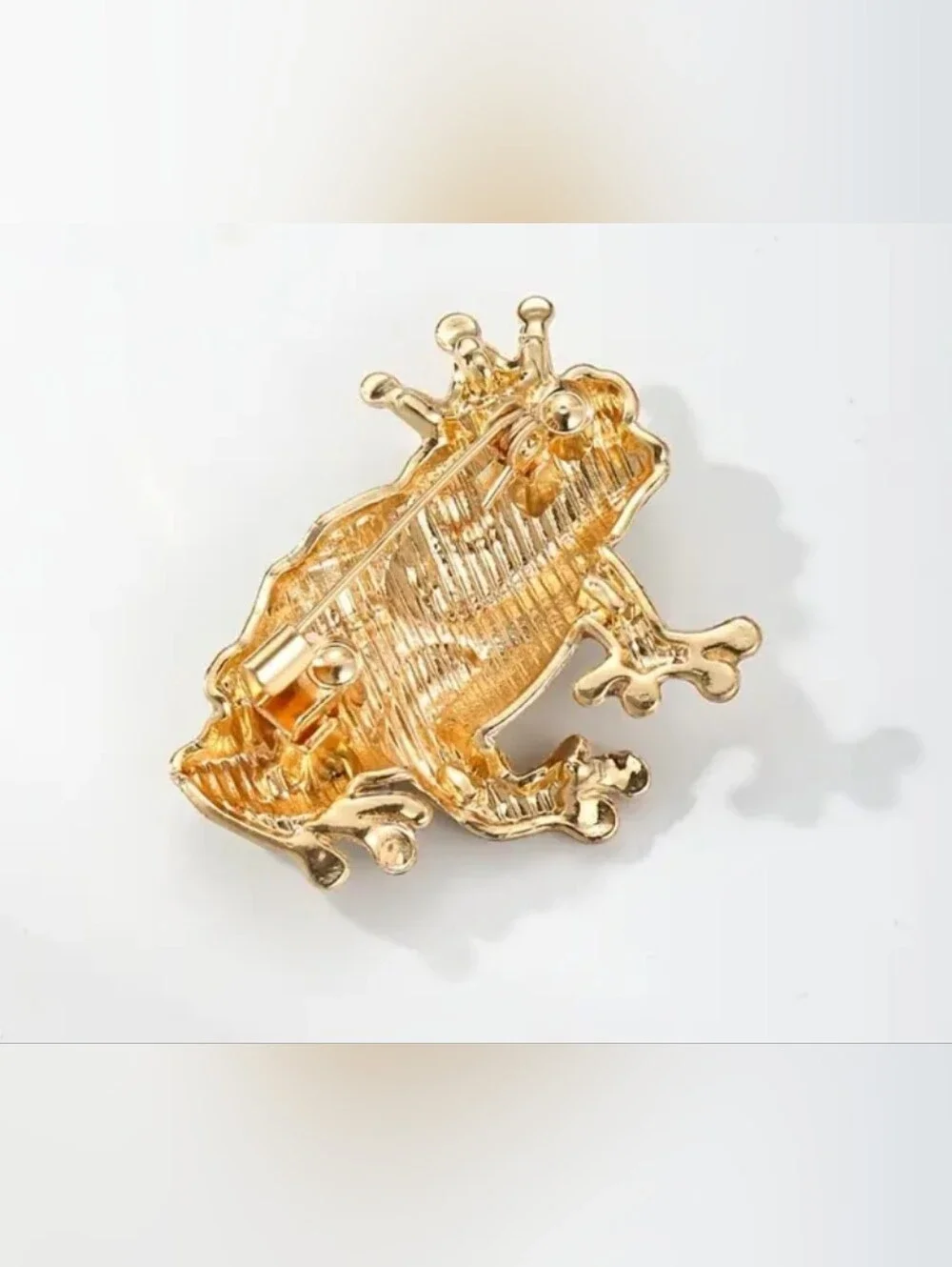 Blue Jeweled Frog Brooch with Gold Accents